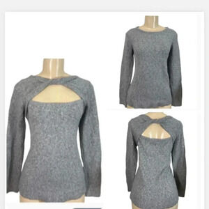LOFT SWEATER HEATHER GRAY LONG SLEEVE CUT OUT  CREW NECK STRETCH SIZE MEDIUM